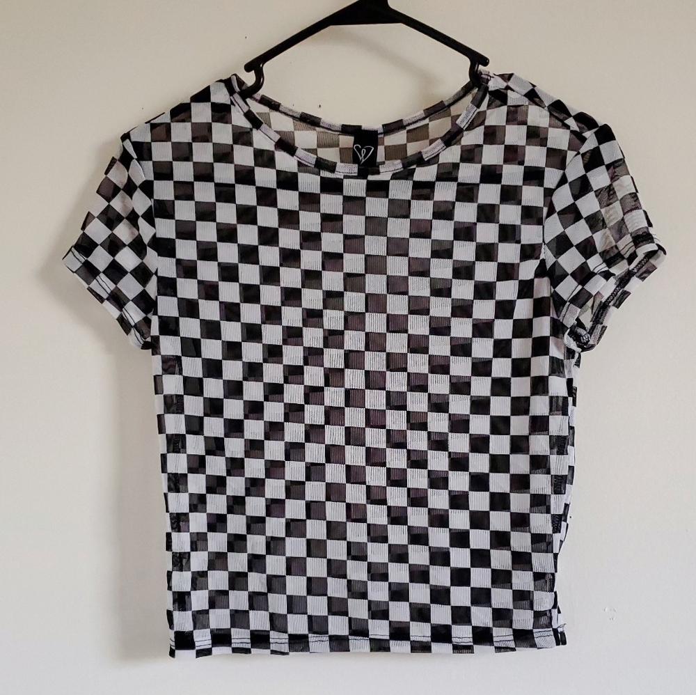 Checkered mesh crop top